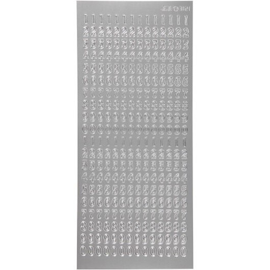 Stickers, siffror, ark 10x23 cm, silver, 1 ark