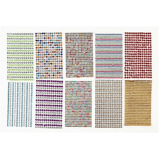Rhinstenar stickers, Dia. 4-6 mm, ark 16x9,5 cm, mixade färger, 10 ark/ 1 förp.