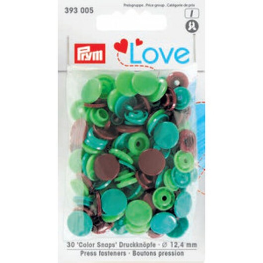 Prym Color Snaps Tryckknappar Plast Rund 12,4 mm ass. Grön/BRun - 30 st