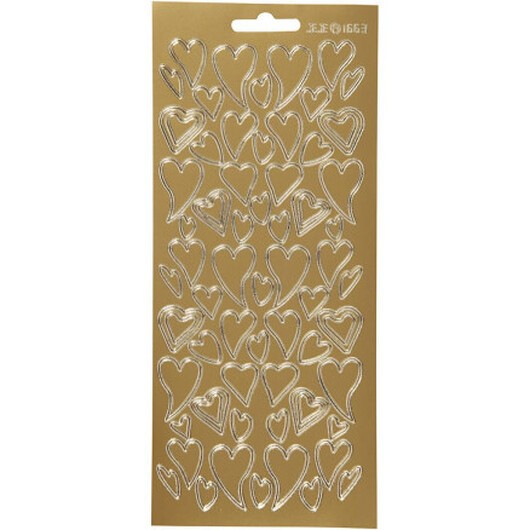 Stickers, hjärtan, ark 10x23 cm, guld, 1 ark