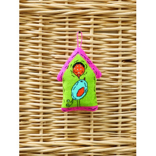 Permin Broderikit Fågelholk grön 2 fåglar 7x9cm