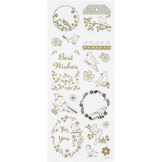 Stickers, fåglar, ark 10x24 cm, ca. 17 st., guld, 1 ark