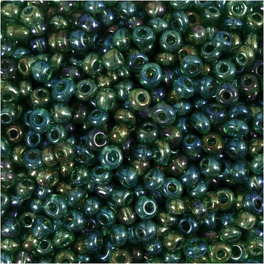 Rocai-pärlor, diam. 3 mm, storlek 8/0, hålstorlek 0,6-1,0 mm, grön olja, 25g/ 1 frp.