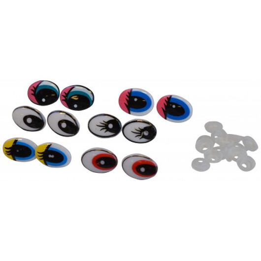 Infinity Hearts Säkerhetsögon med smink Ass. färger 21x17mm - 6 uppsättningar