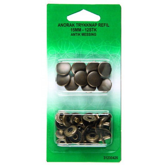 Tryckknappar Anorak Refil 15mm Antik Mässing - 12 st.