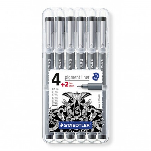 Staedtler Pigment Liner Tuschpennor Svart 0,05-0,8mm - 6 st.