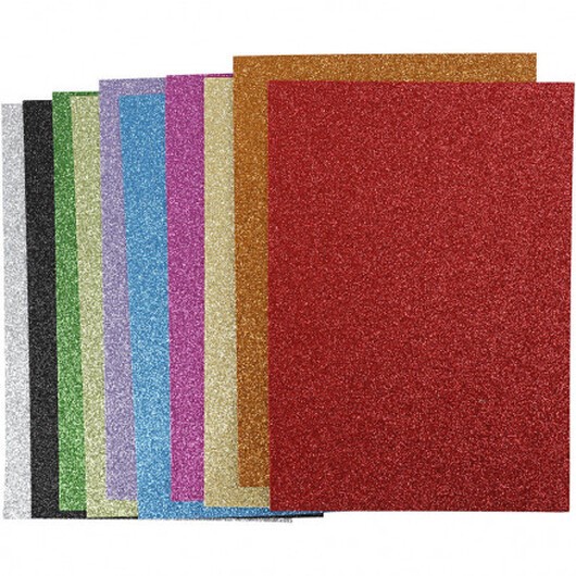 Dekorgummi, A4 21x30 cm, tjocklek 2 mm, 10 Ass. ark, Assorterade färger