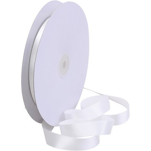 Satinband, B: 15 mm, vit, 50 m/ 1 rl.