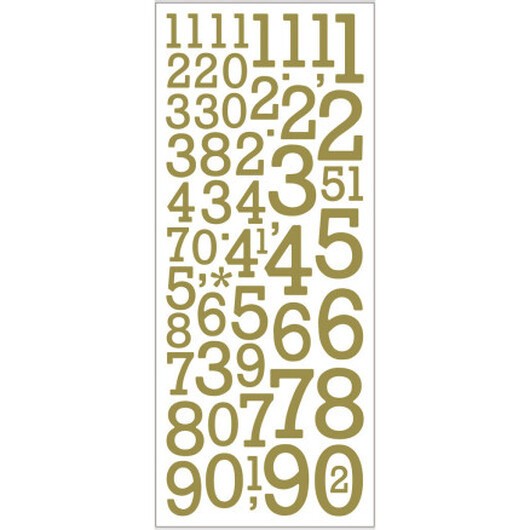 Glitterstickers, siffror, ark 10x24 cm, guld, 2 ark/ 1 förp.