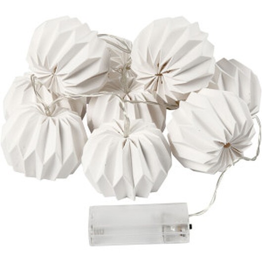 LED ljusslinga med lampskärmar, rund, H: 55 mm, L: 100 cm, Dia. 75 mm, vit, 1 st.