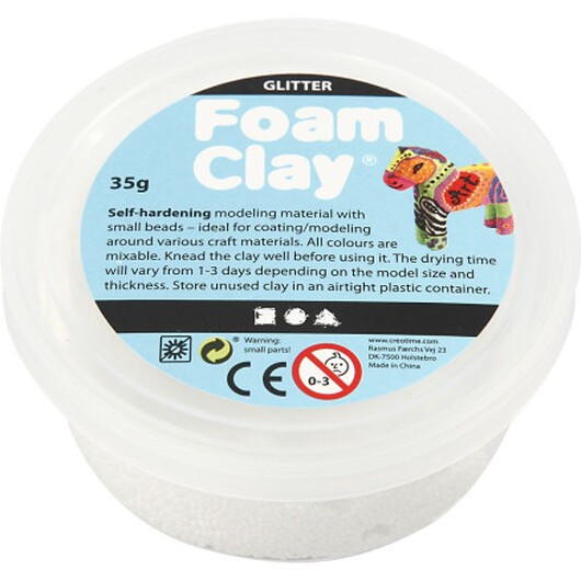 Foam ClayÂ® , glitter, vit, 35 g/ 1 burk