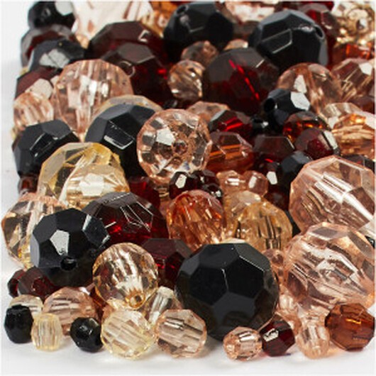 Harmoni facetterade plastpärlor, mixade, stl. 4-12 mm, hålstl. 1-2,5 mm, 250 g, gyllen harmoni, ca 860 st