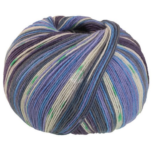 Lana Grossa Meilenweit 100 SETA Giappone Garn 3385 Blå Violett/Vit/Klarblå Blå/Grå/Blå Lila/Grön