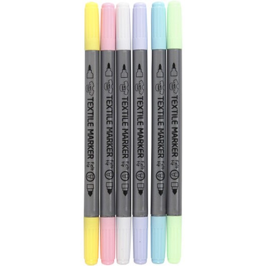 Textiltuschpennor, spets 2,3+3,6 mm, pastellfärger, 6 st./ 1 förp.