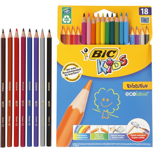 BIC Evolution Kritor, Hexagonal, L: 17,5 cm, blyerts 3 mm, Ass. färger, 18 frp. / 1 pk.