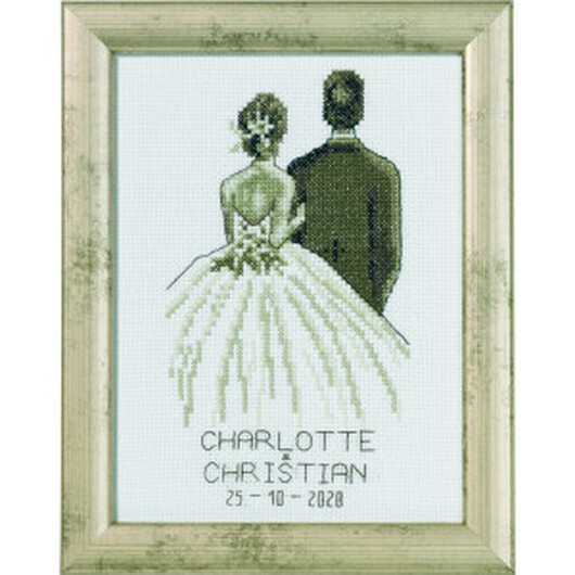 Permin Broderikit Ton i ton bröllop 14x19cm