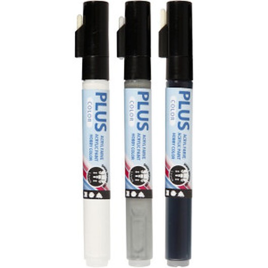 Plus Color Tusch, L: 14,5 cm, spets 1-2 mm, svart, råvit, rain grey, 5