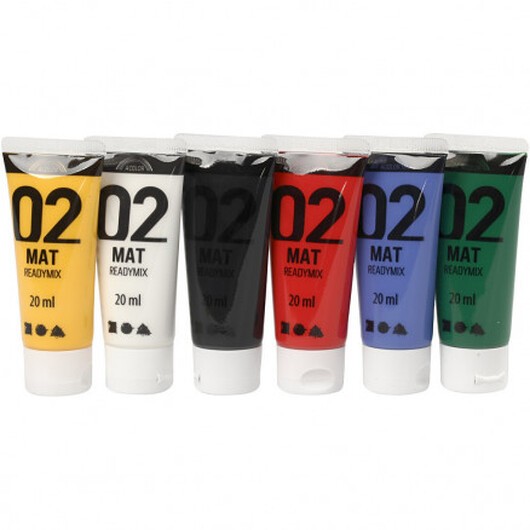 A-Color akrylfärg, standardkulörer, 02 - matt, 6x20ml