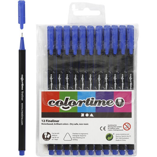 Colortime Fineliner-tuschpennor, spets 0,6-0,7 mm, mörkblå, 12 st./ 1 förp.