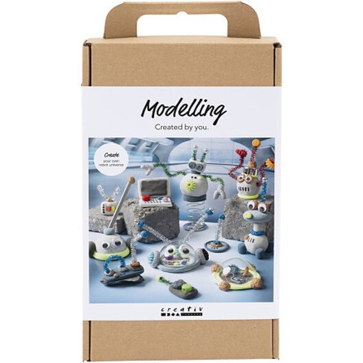 DIY Kit Modellering, Robot, blå, grå, röd, silverpläterad, 1 frp.