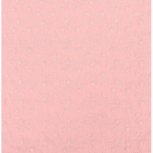 Bomullstyg med broderi 135cm 011 Rosa - 50cm