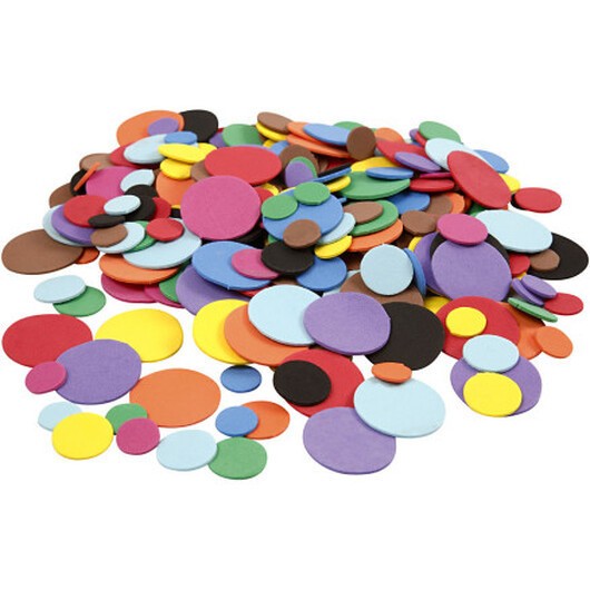 Cirklar av skumgummi, diam. 12+20+32 mm, Ass. färger, 2120 assorterade / 1 frp.