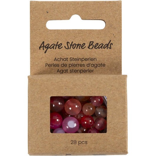 Agat stenpärlor, storlek 1x10, 12x8, 15x6 mm, hålstorlek 0,9-1 mm, beige, rosa, 28 st / 1 frp.