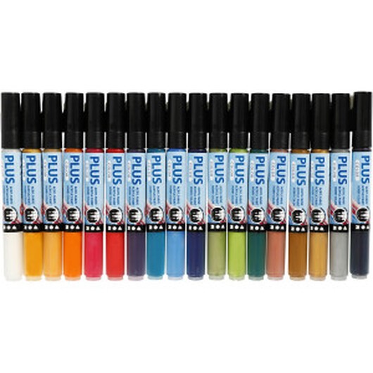 Plus Color Tusch, L: 14,5 cm, spets 1-2 mm, mixade färger, 5,5 ml, 18 st./ 1 förp.