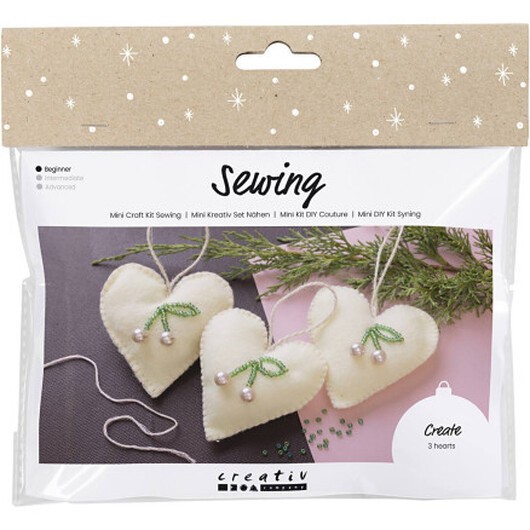 Mini DIY Kit Sewing, Hjärtan, off white, 1 frp.