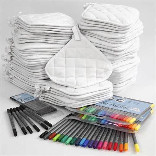 Grupp DIY Kit Grytlappar med tusch, svart, vit, 1 set