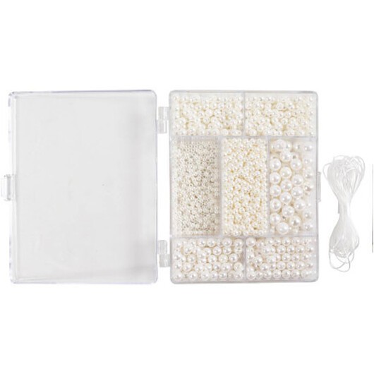 DIY Mix Smycken, Halsband och armband, ca. 1200 st., vit, pärlemor, 1 förp.
