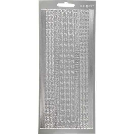 Stickers, bårder, ark 10x23 cm, silver, 1 ark