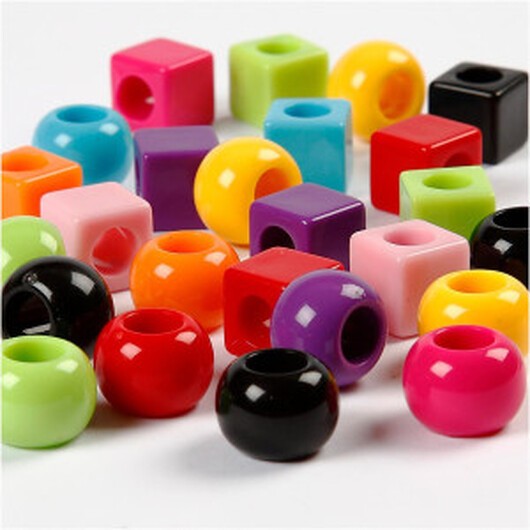 Plastpärlor, stl. 11 mm, Hålstl. 7 mm, mixade färger, 1000 g, 1700 ml/ 1 förp.