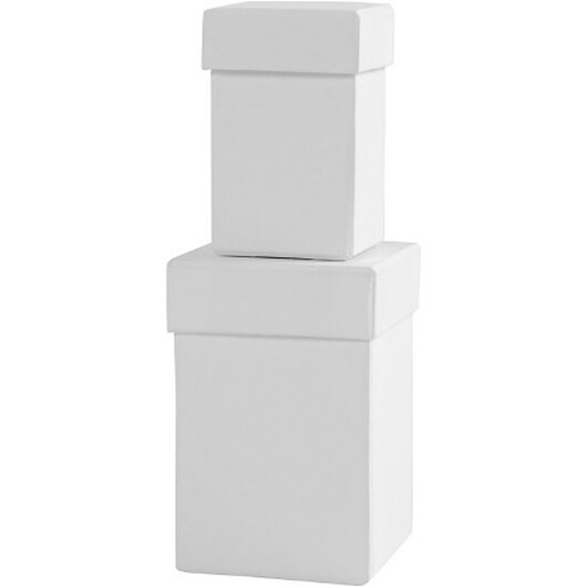 Fyrkantiga askar, H: 7+9 cm, stl. 4,5+6 cm, vit, 2 st./ 1 set