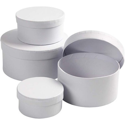 Runda Pappaskar, H: 4+5+6+7 cm, Dia. 8+10+12+14 cm, vit, 4 st./ 1 set