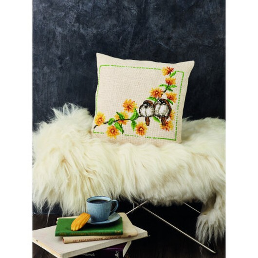 Permin Broderikit Ranunkel och Gråsparv 40x40cm
