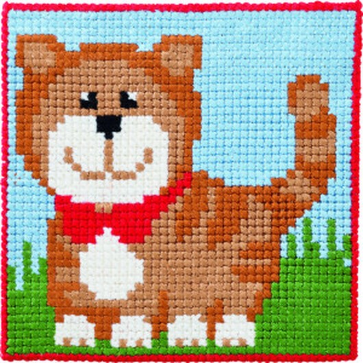 Permin Broderikit Barnstramalj Katt 25x25cm