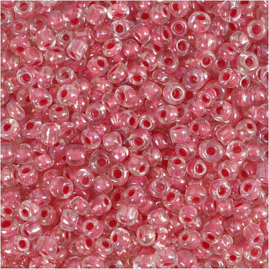 Rocai-pärlor, diam. 3 mm, storlek 8/0, hålstorlek 0,6-1,0 mm, rosa mitt, 25g/ 1 frp.