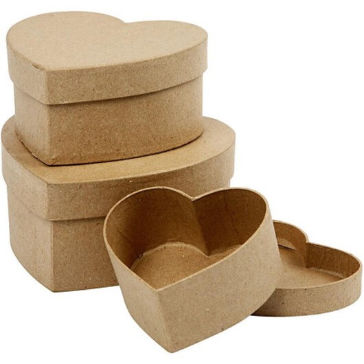 Pappaskar hjärta, H: 5+6,5+7,5 cm, B: 10+12,5+15 cm, 3 st./ 1 set
