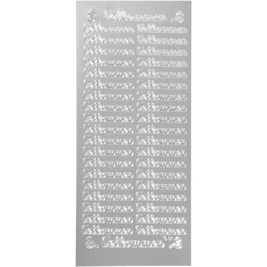 Stickers, velkommen, ark 10x23 cm, silver, 1 ark