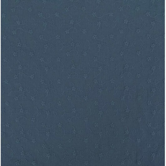 Bomullstyg med broderi 135cm 1107 Mörkblå - 50cm