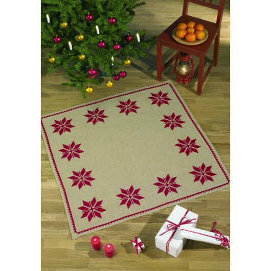 Färdigbroderad Julgransmatta - Julstjärna - 115 x 115 cm