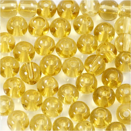 Glaspärlor, diam. 4 mm, hålstorlek 1 mm, gul, 45 st / 1 frp.