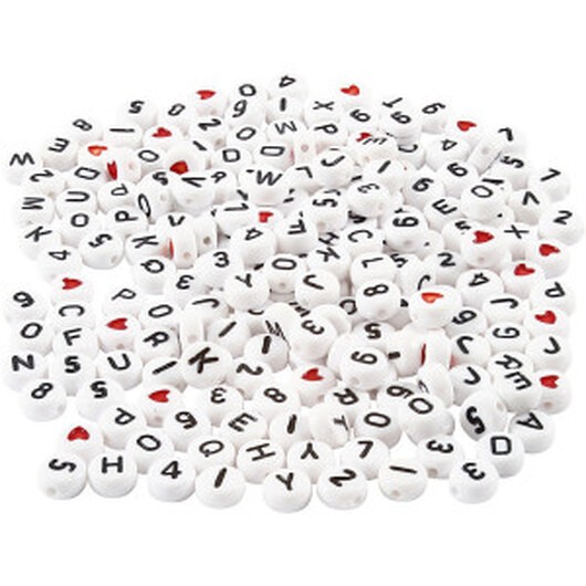Bokstavspärlor, stl. 7 mm, Hålstl. 1,2 mm, vit, 200 g/ 1 förp.