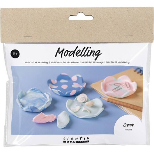 Mini DIY Kit Modellering, skålar, pastellblå, ljusrosa, 1 frp.