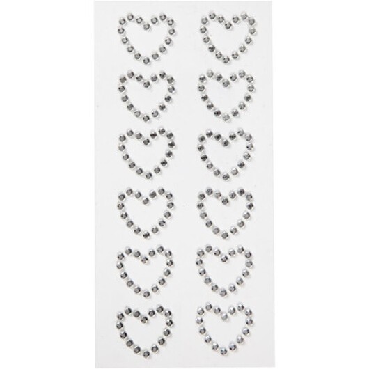 Strasshjärtan, storlek 23x21 mm, silver, 12 st / 1 frp.