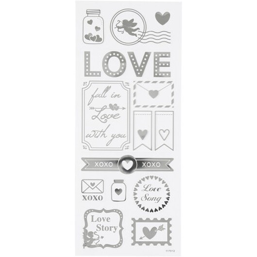 Stickers, love, ark 10x24 cm, silver, 1 ark