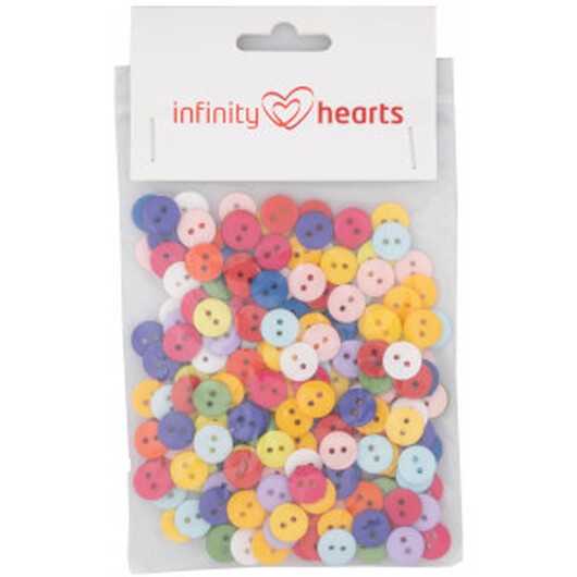 Infinity Hearts Knappar i Plastlåda 2-Håls Runda Plast Ass. Färger 10m