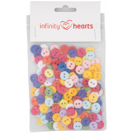 Infinity Hearts Knappar i Plastlåda 2-Håls Runda Plast Ass. Färger 10mm - 200 st