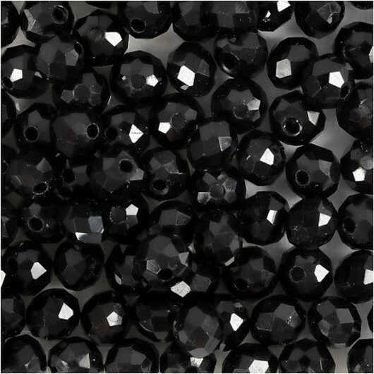 Facettpärlor, stl. 5x6 mm, Hålstl. 1 mm, svartmetallic, 100 st./ 1 förp.